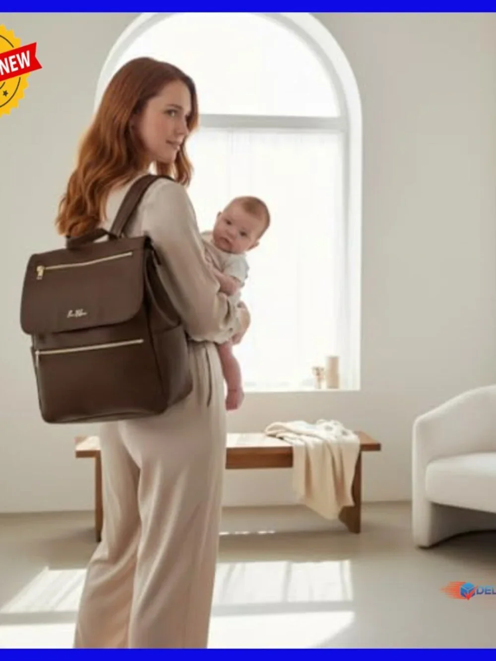Large Vegan Leather Diaper Backpack with Laptop Compartment